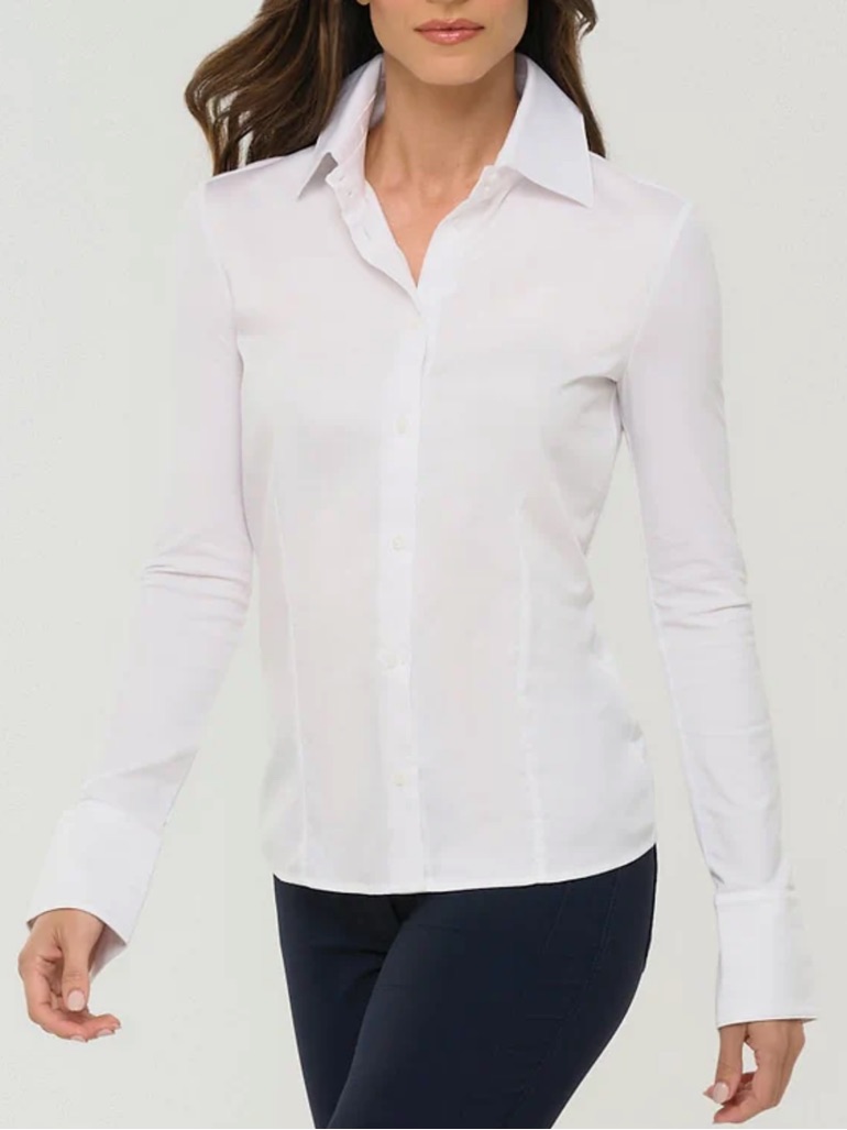 Anatomie Crisp White Alida Button-Down Cotton Poplin Shirt Slim Fit Xs